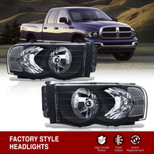 Load image into Gallery viewer, Dodge Ram 1500 Truck 2002-2005 / 2500 3500 Truck 2003-2005 Factory Style Headlights Black Housing Clear Len Amber Reflector