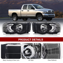 Load image into Gallery viewer, Dodge Ram 1500 Truck 2002-2005 / 2500 3500 Truck 2003-2005 Factory Style Headlights Black Housing Clear Len Amber Reflector