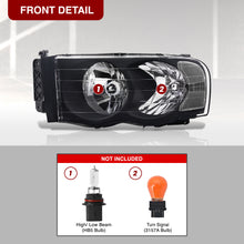 Load image into Gallery viewer, Dodge Ram 1500 Truck 2002-2005 / 2500 3500 Truck 2003-2005 Factory Style Headlights Black Housing Clear Len Amber Reflector