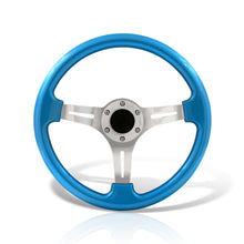 Load image into Gallery viewer, Universal 350mm Heavy Duty Steel Steering Wheel Polished Center Metallic Blue