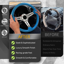 Load image into Gallery viewer, Universal 350mm Heavy Duty Steel Steering Wheel Polished Center Metallic Blue