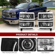 Load image into Gallery viewer, Chevrolet Silverado 1500 2014-2015 Factory Style Projector Headlights Black Housing Clear Len Clear Reflector