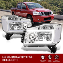 Load image into Gallery viewer, Nissan Titan 2004-2015 / Armada 2004-2007 LED DRL Bar Factory Style Headlights Chrome Housing Clear Len Clear Reflector