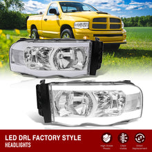 Load image into Gallery viewer, Dodge Ram 1500 2002-2005 / Ram 2500 3500 2003-2005 LED DRL Bar Factory Style Headlights Chrome Housing Clear Len Clear Reflector