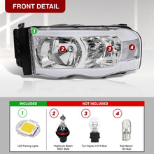 Load image into Gallery viewer, Dodge Ram 1500 2002-2005 / Ram 2500 3500 2003-2005 LED DRL Bar Factory Style Headlights Chrome Housing Clear Len Clear Reflector