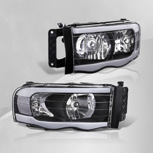 Load image into Gallery viewer, Dodge Ram 1500 2002-2005 / Ram 2500 3500 2003-2005 LED DRL Bar Factory Style Headlights Black Housing Clear Len Clear Reflector