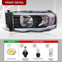 Load image into Gallery viewer, Dodge Ram 1500 2002-2005 / Ram 2500 3500 2003-2005 LED DRL Bar Factory Style Headlights Black Housing Clear Len Clear Reflector