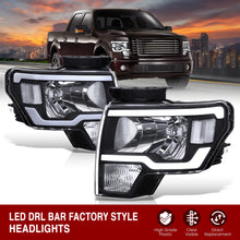 Load image into Gallery viewer, Ford F150 2009-2014 LED DRL Bar Factory Style Headlights Black Housing Clear Len Clear Reflector (Halogen Models Only)