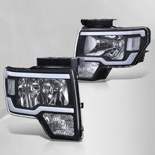 Load image into Gallery viewer, Ford F150 2009-2014 LED DRL Bar Factory Style Headlights Black Housing Clear Len Clear Reflector (Halogen Models Only)