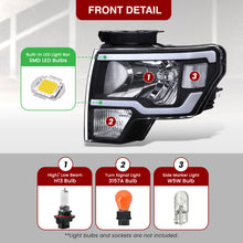 Load image into Gallery viewer, Ford F150 2009-2014 LED DRL Bar Factory Style Headlights Black Housing Clear Len Clear Reflector (Halogen Models Only)
