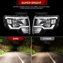 Load image into Gallery viewer, Ford F150 2009-2014 LED DRL Bar Factory Style Headlights Black Housing Clear Len Clear Reflector (Halogen Models Only)