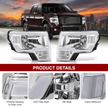 Load image into Gallery viewer, Ford F150 2009-2014 LED DRL Bar Factory Style Headlights Chrome Housing Clear Len Clear Reflector (Halogen Models Only)