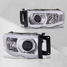 Load image into Gallery viewer, Dodge Ram 1500 2002-2005 / Ram 2500 3500 2003-2005 LED DRL Bar Projector Headlights Chrome Housing Clear Len Clear Reflector