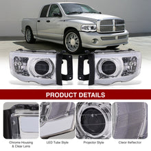 Load image into Gallery viewer, Dodge Ram 1500 2002-2005 / Ram 2500 3500 2003-2005 LED DRL Bar Projector Headlights Chrome Housing Clear Len Clear Reflector