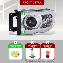 Load image into Gallery viewer, Dodge Ram 1500 2002-2005 / Ram 2500 3500 2003-2005 LED DRL Bar Projector Headlights Chrome Housing Clear Len Clear Reflector