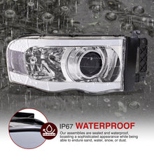 Load image into Gallery viewer, Dodge Ram 1500 2002-2005 / Ram 2500 3500 2003-2005 LED DRL Bar Projector Headlights Chrome Housing Clear Len Clear Reflector