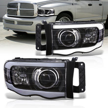 Load image into Gallery viewer, Dodge Ram 1500 2002-2005 / Ram 2500 3500 2003-2005 LED DRL Bar Projector Headlights Black Housing Clear Len Clear Reflector
