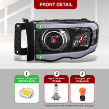 Load image into Gallery viewer, Dodge Ram 1500 2002-2005 / Ram 2500 3500 2003-2005 LED DRL Bar Projector Headlights Black Housing Clear Len Clear Reflector