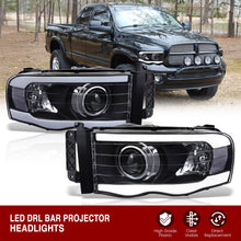Load image into Gallery viewer, Dodge Ram 1500 2002-2005 / Ram 2500 3500 2003-2005 LED DRL Bar Projector Headlights Black Housing Clear Len Clear Reflector