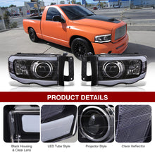 Load image into Gallery viewer, Dodge Ram 1500 2002-2005 / Ram 2500 3500 2003-2005 LED DRL Bar Projector Headlights Black Housing Clear Len Clear Reflector