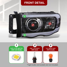 Load image into Gallery viewer, Dodge Ram 1500 2002-2005 / Ram 2500 3500 2003-2005 LED DRL Bar Projector Headlights Black Housing Clear Len Clear Reflector