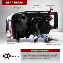 Load image into Gallery viewer, Dodge Ram 1500 2002-2005 / Ram 2500 3500 2003-2005 LED DRL Bar Projector Headlights Black Housing Clear Len Clear Reflector