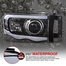 Load image into Gallery viewer, Dodge Ram 1500 2002-2005 / Ram 2500 3500 2003-2005 LED DRL Bar Projector Headlights Black Housing Clear Len Clear Reflector