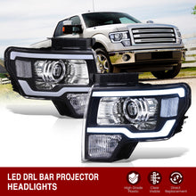 Load image into Gallery viewer, Ford F150 2009-2014 LED DRL Bar Projector Headlights Black Housing Clear Len Clear Reflector (Halogen Models Only)