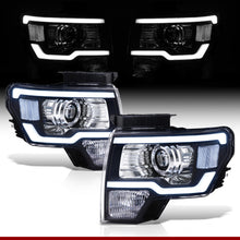 Load image into Gallery viewer, Ford F150 2009-2014 LED DRL Bar Projector Headlights Black Housing Clear Len Clear Reflector (Halogen Models Only)