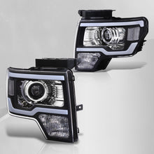Load image into Gallery viewer, Ford F150 2009-2014 LED DRL Bar Projector Headlights Black Housing Clear Len Clear Reflector (Halogen Models Only)