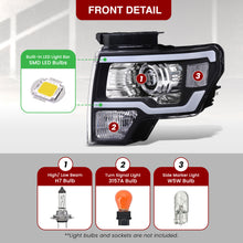 Load image into Gallery viewer, Ford F150 2009-2014 LED DRL Bar Projector Headlights Black Housing Clear Len Clear Reflector (Halogen Models Only)