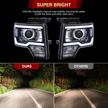 Load image into Gallery viewer, Ford F150 2009-2014 LED DRL Bar Projector Headlights Black Housing Clear Len Clear Reflector (Halogen Models Only)
