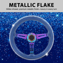 Load image into Gallery viewer, Universal 350mm Wood Grain Style Steel Steering Wheel Neo Chrome Center Metallic Blue Wood