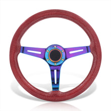Load image into Gallery viewer, Universal 350mm Wood Grain Style Steel Steering Wheel Neo Chrome Center Metallic Red Wood
