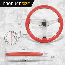 Load image into Gallery viewer, Universal 350mm Heavy Duty Steel Wood Grain Style Steering Wheel Polish Center Metallic Red Wood