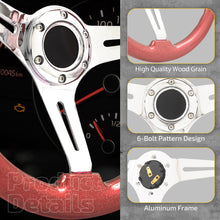 Load image into Gallery viewer, Universal 350mm Heavy Duty Steel Wood Grain Style Steering Wheel Polish Center Metallic Red Wood