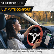 Load image into Gallery viewer, Universal 350mm Heavy Duty Steel Wood Grain Style Steering Wheel Polish Center Metallic Red Wood