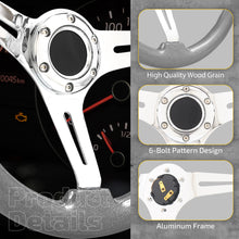 Load image into Gallery viewer, Universal 350mm Heavy Duty Steel Wood Grain Style Steering Wheel Polish Center Gunmetal Metallic Wood