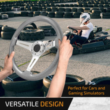 Load image into Gallery viewer, Universal 350mm Heavy Duty Steel Wood Grain Style Steering Wheel Polish Center Gunmetal Metallic Wood