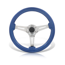 Load image into Gallery viewer, Universal 350mm Heavy Duty Steel Wood Grain Style Steering Wheel Polish Center Metallic Blue Wood