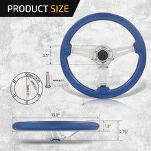 Load image into Gallery viewer, Universal 350mm Heavy Duty Steel Wood Grain Style Steering Wheel Polish Center Metallic Blue Wood