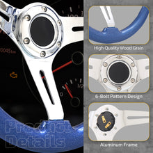Load image into Gallery viewer, Universal 350mm Heavy Duty Steel Wood Grain Style Steering Wheel Polish Center Metallic Blue Wood