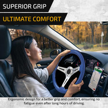 Load image into Gallery viewer, Universal 350mm Heavy Duty Steel Wood Grain Style Steering Wheel Polish Center Metallic Blue Wood