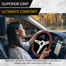 Load image into Gallery viewer, Universal 350mm Heavy Duty Steel Wood Grain Style Steering Wheel Polish Center Dark Wood