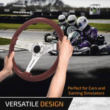 Load image into Gallery viewer, Universal 350mm Heavy Duty Steel Wood Grain Style Steering Wheel Polish Center Dark Wood