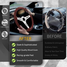 Load image into Gallery viewer, Universal 350mm Heavy Duty Steel Wood Grain Style Steering Wheel Polish Center Dark Wood