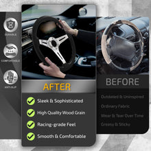 Load image into Gallery viewer, Universal 350mm Heavy Duty Steel Wood Grain Style Steering Wheel Polish Center Black Wood