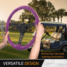 Load image into Gallery viewer, Universal 350mm Wood Grain Style Aluminum Steering Wheel Black Center Purple Wood