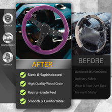 Load image into Gallery viewer, Universal 350mm Wood Grain Style Aluminum Steering Wheel Black Center Purple Wood