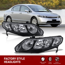 Load image into Gallery viewer, Honda Civic Sedan 2006-2011 Factory Style Headlights Black Housing Clear Len Clear Reflector